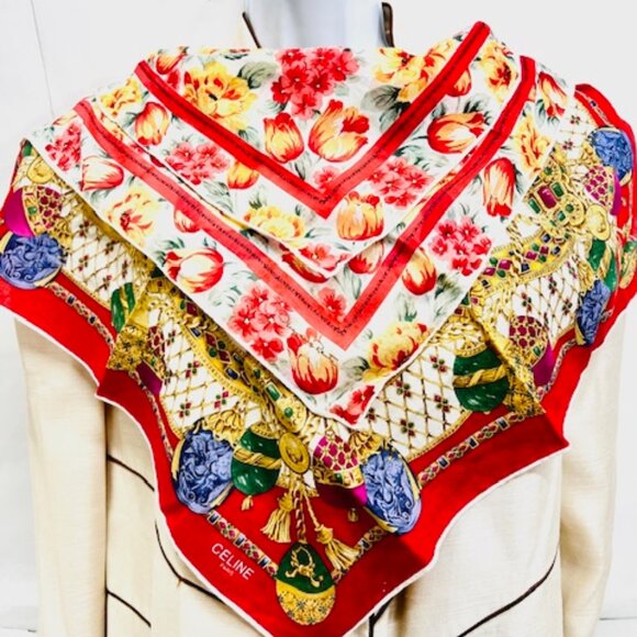 Set of 2 Unused  Cotton Mini Scarf 18" Oscar Dela Renta , 22" Celine Parise(29 - Picture 12 of 13